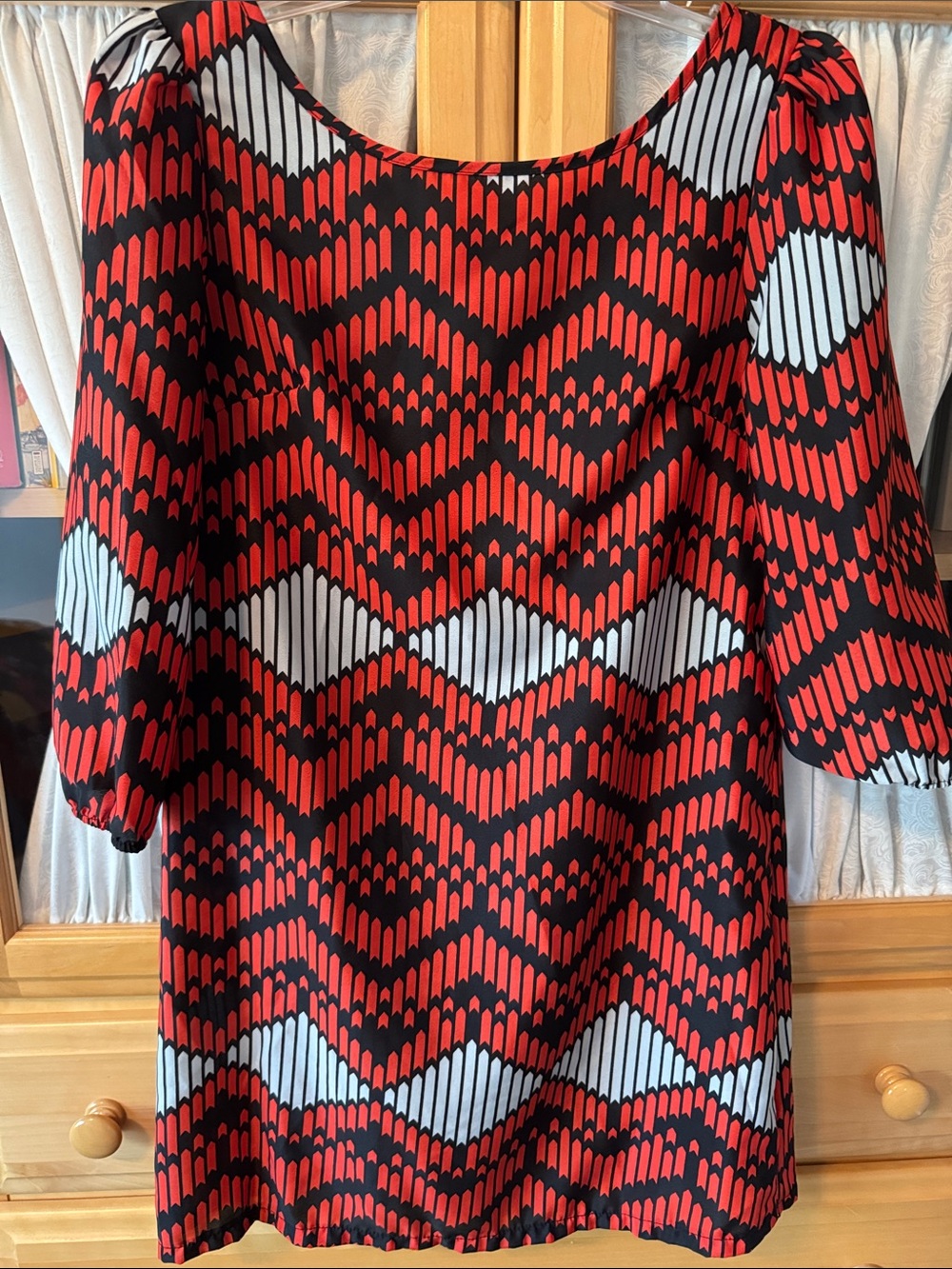 Bella D. Red, Black and White Geometric Zip-bank sheath dress
